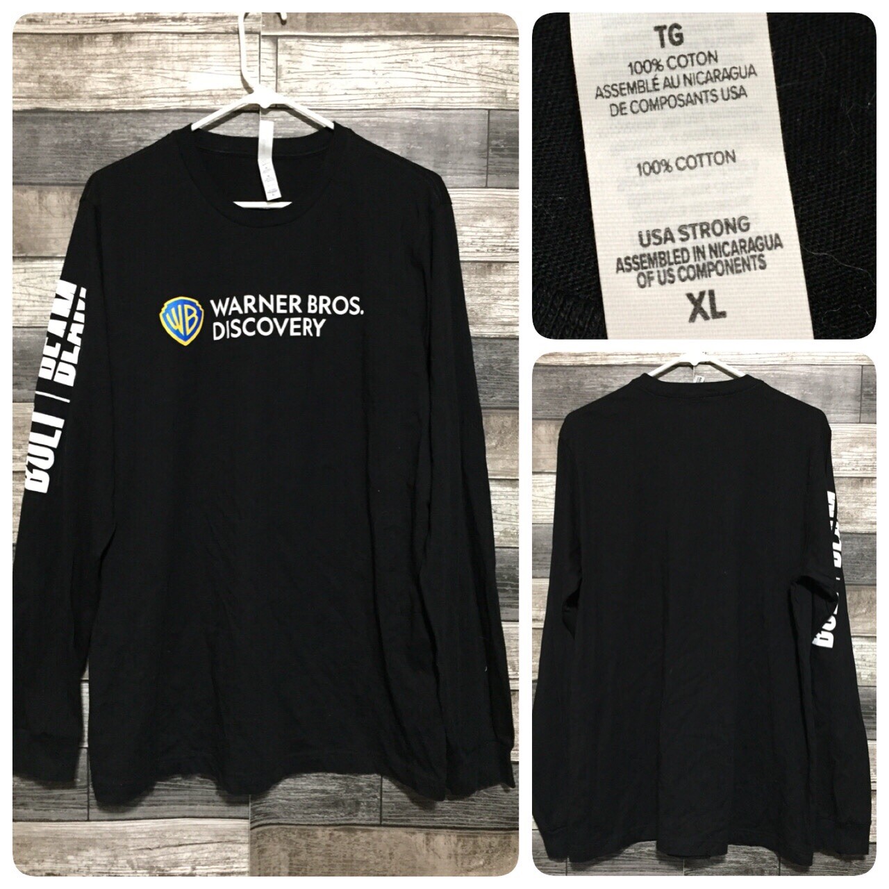 Bella Canvas Warner Bros Discovery Bolt Beam Long Sleeve Tee Mens XL Black