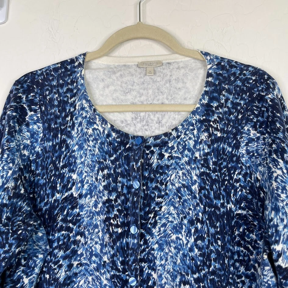 Talbots Womens Cotton Button Up Cardigan Sweater Size 1X Artsy Lightweight Blue - Image 2 of 4