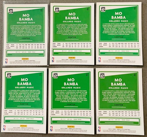 6 Lot 2020-21 Panini Donruss Optic Basketball NBA #81 Mo Bamba Base Card Orlando - 第 2/2 張圖片