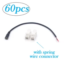 60pcs 0.3M/1FT Female Power Pigtail DC 5.5mm x 2.5mm 7A 18AWG 2-Pin Bare Wire