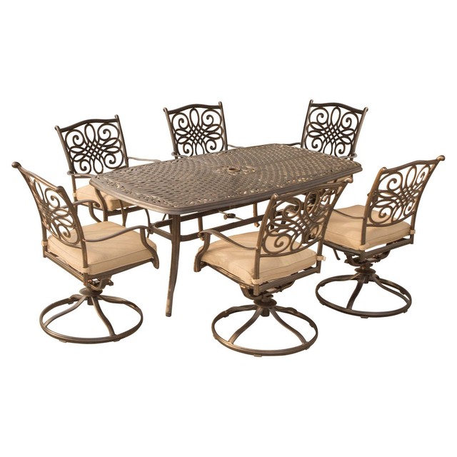 Outdoor Dining 7 Pc Patio Garden Furniture Set Swivel Lawn 6