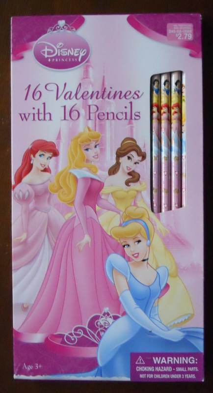 Disney Princess Valentines 16 Pencils & Cards SNOW WHITE,BELLE,CINDERELLA,ARIEL