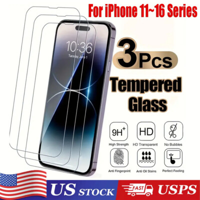 Tempered Glass Screen Protector For iPhone 16 15 14 13 12 11 Pro Max X XS XR lot