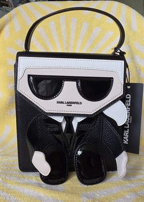 KARL LAGERFELD PARIS K/Ikonik Black/White Colorblock Crossbody Top Handle Bag