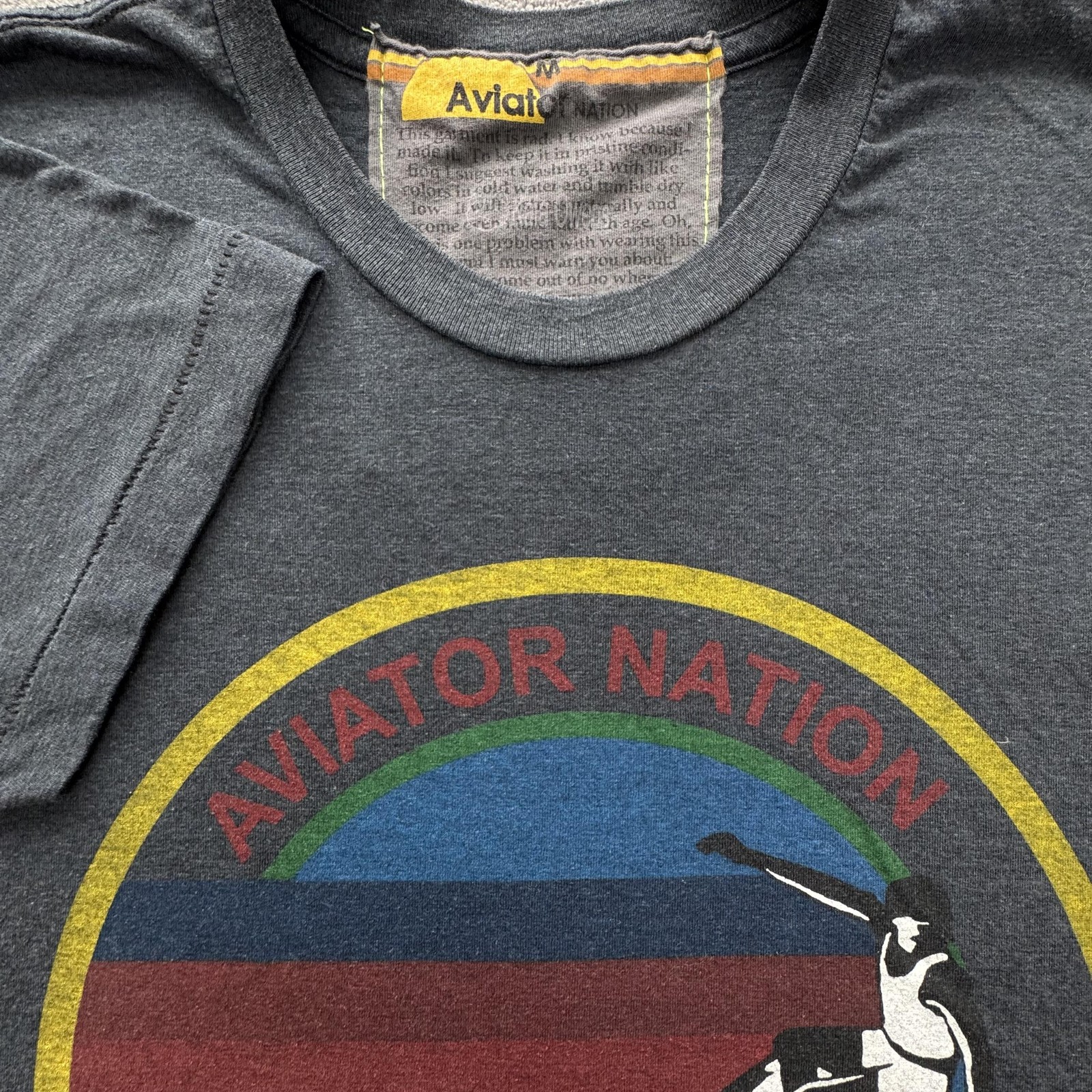 Aviator Nation Shirt Unisex M Gray Embroidered Venice CA Graphic Crew Neck