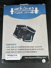 Hercules Power Lifting 3 pack Sz Large Pair Of Knee & Elbow Sleeve Wrist Straps