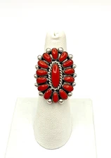 Vintage Zuni Sterling Coral Cluster Ring Size 6.5 Alice Quam Native American