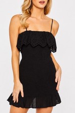 Zara Black Eyelet Smocked Mini Dress, Small