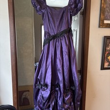 Gothic Victorian Costume Dress S Purple Black Puff Sleeve Cosplay Gown Halloween