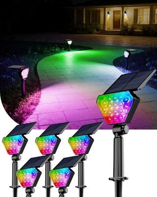 Solar Spot Lights Outdoor 6Pcs RGB Color Changing Waterproof Landscape Lightings
