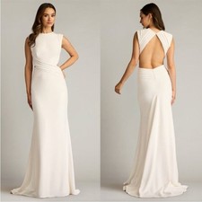 Tadashi Shoji Tenney Pleated Side Cutout Waist Crepe Gown in White size medium
