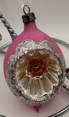 Vintage Pink Indented Reflector Glass Christmas Ornament Glitter ...