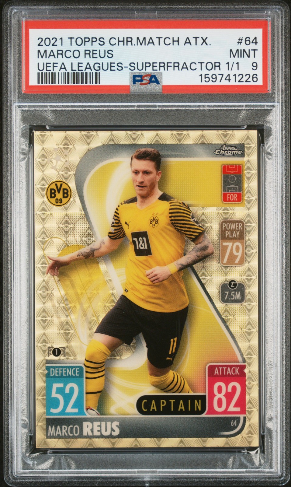 2021 TOPPS CHROME MATCH ATTAX UEFA LEAGUES SUPERFRACTOR 1/1 MARCO REUS 1/1 PSA 9