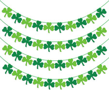 St Patricks Day Decorations 4PCS Felt Shamrock Garland Banner - NO DIY Shamrock