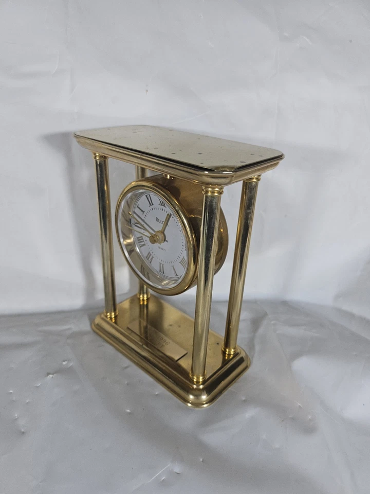 Bulova B1435 Reloj de Escritorio Cuarzo Dorado Latón Números Romanos De Colección Probado 1996 🔥 Foto 4 de 4