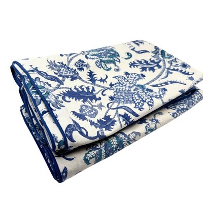 Set of 2 Roberta Roller Rabbit Blue Floral Cotton Euro Sham Pillow Covers 25.5''