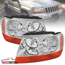 Headlights Fits 1999-2004 Jeep Grand Cherokee Amber Signal Clear Lamp Leftright