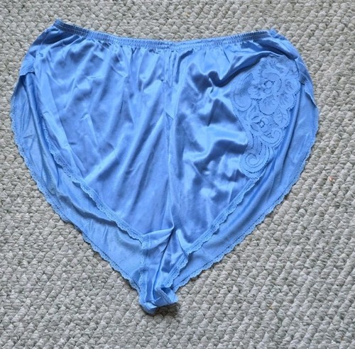 Vanity Fair Vintage Blu Raso Casa Pantaloncini Nylon Lucido Bikini Mutandine Gamba Alta 6 - Foto 5 di 9