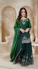 Exclusive Green Heavy Chinon Silk Top Palazzo With Dupatta For Functional Wear