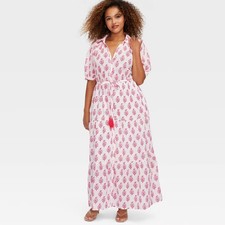 Roller Rabbit Women Bouquet Short Sleeve Maxi Dress Pink Long Sleeve