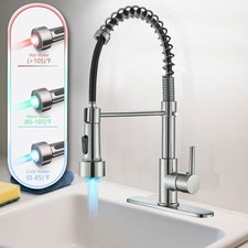 Brushed Nickel Kitchen Faucet LED Pull Down Sprayer Single Handle Mixer Faucet