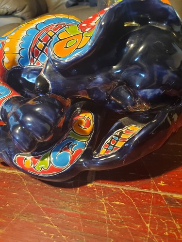 Talavera Blue Sleeping Houndog 18x9x5 Mexico Handmade,Signed Gerardo Table Piece - Picture 4 of 24