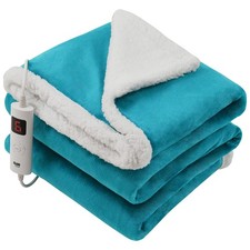 Heated Throw Electric Over Blanket Blue Digital Control Large Washable Fleece