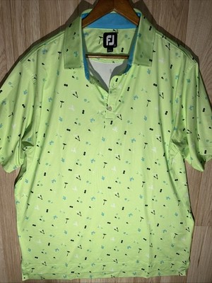Footjoy Shirt Men's Large Performance Golf Polo Clam Bake Print Lime Green