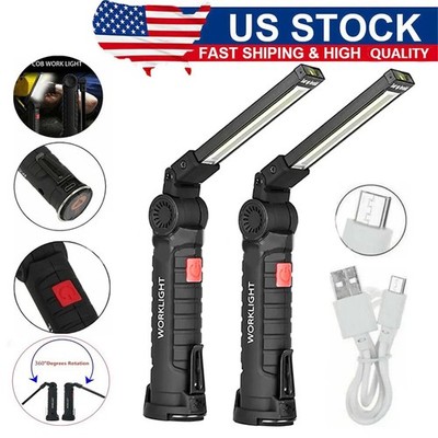 USB Rechargeable COB LED Work Light Inspection Hand Torches Flashlight Magnetic
