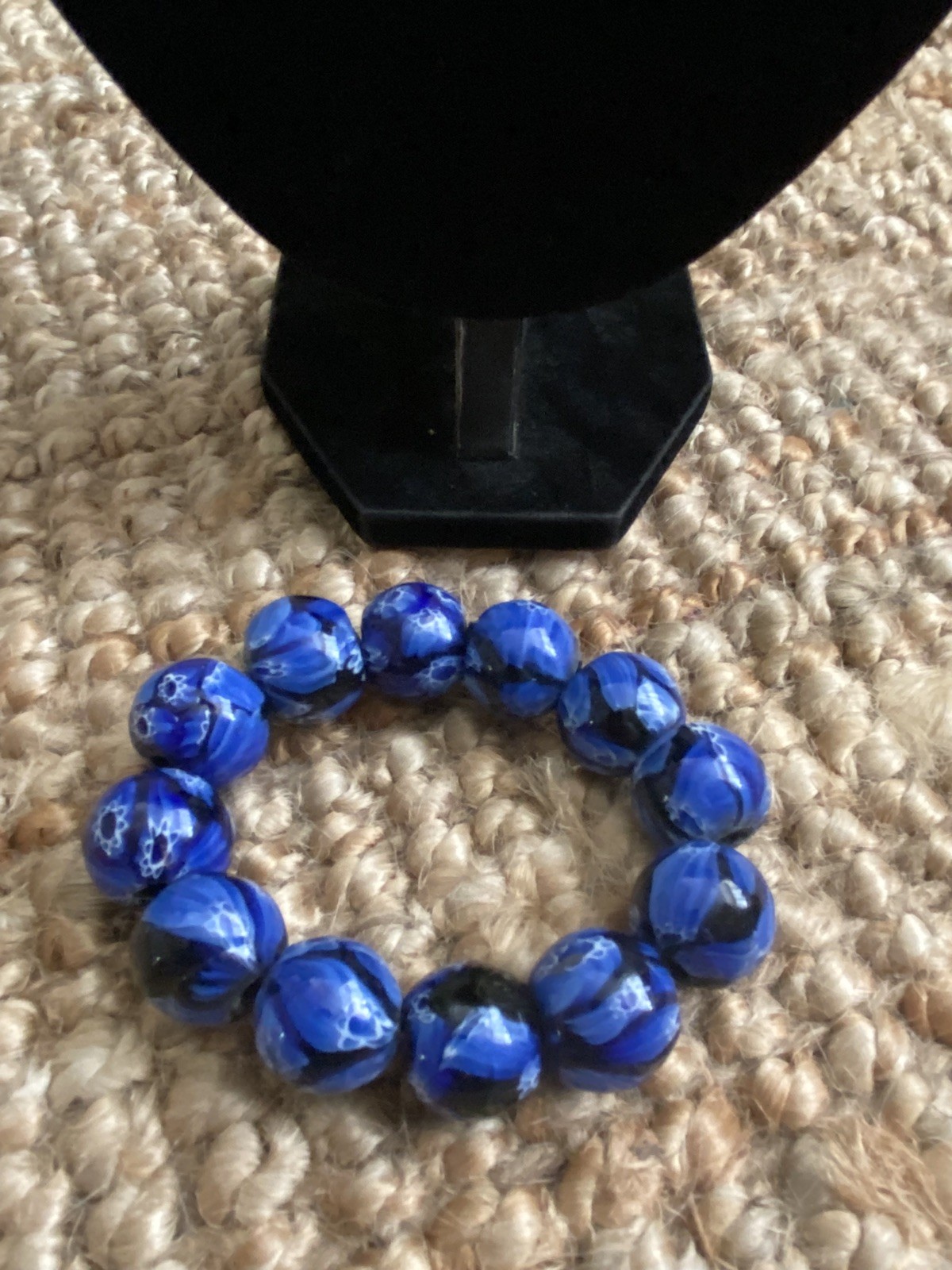 Statement Blue Chunky Patterned Bead Necklace And… - image 12