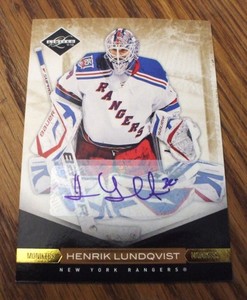 2011-12 PANINI LIMITED MONIKERS HENRIK LUNDQVIST 24/25 AUTO NY RANGERS CARD #181