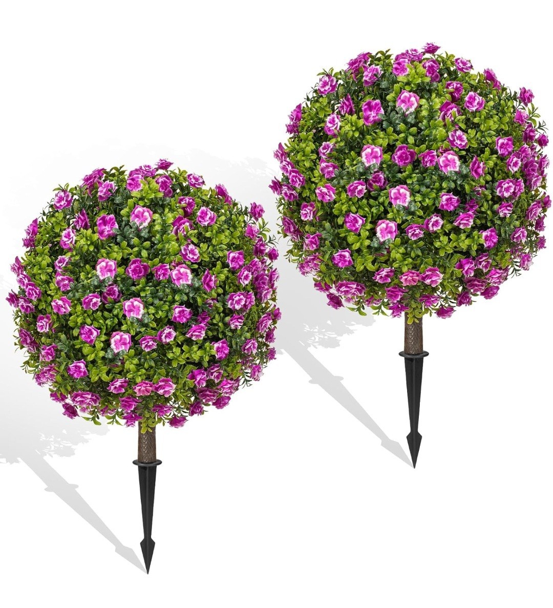 Grewyear Artificial Purple Rose Topiary Ball Trees with Ground Spike Set of...