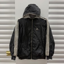 Vintage 90s Adidas Reversible Jacket Boys Large Black Windbreaker Grey Fleece