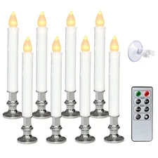 Flameless Window Candles with Remote and Timer, Battery Operated Silver Holde...