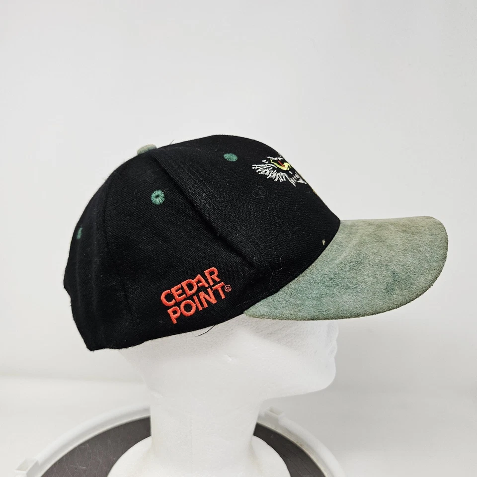 Gorra de colección Cedar Point Raptor con espalda a presión negra verde gamuza Bill para hombre años 90 Foto 3 de 4