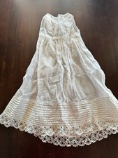 Baby Girl Slip Dress Antique Ivory VTG Lace Long Muslin Cotton 9 12 Months FLAWS