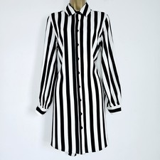 NEW Ex WALLIS 10-22 Monochrome Black & White Striped Satin Collared Shirt Dress