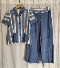 Vintage Handmade Two-Piece Striped Chambray Pants and Button-up Set