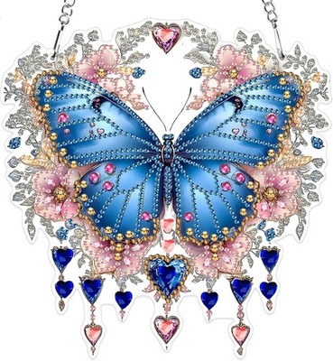 Butterfly Flowers 3D Crystal Rhinestone Acrylic Gem Art 7.87''