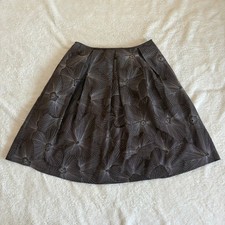 Talbots Pure Silk Brown Floral Metallic Skirt Women's 8 Pleated A line