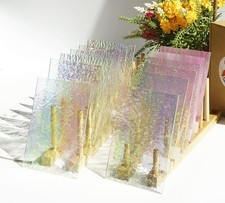 12 Sheets Iridescent Clear Textured Stained Glass Sheets for Crafts, 4x6 inch...