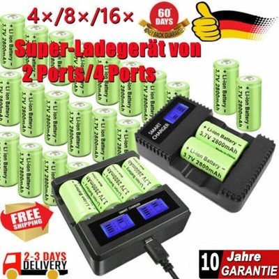4PACK 2800mAh CR123A 16340 Akku 3,7 V Wiederaufladbare Akkus & 2-Fach Ladegerät
