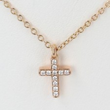 Tiffany  Co. Metro Cross Diamond Pendant K18 Rose Gold Chain 40cm 16'' Necklace