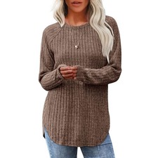 Ladies Long Sleeve Tunic Jumper Top Slouchy High-Low Hem Round Neck Blouse UK