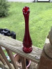 Vintage Fenton Red Ruby Hobnail Bud Swung Vase 9” Ruffle Top