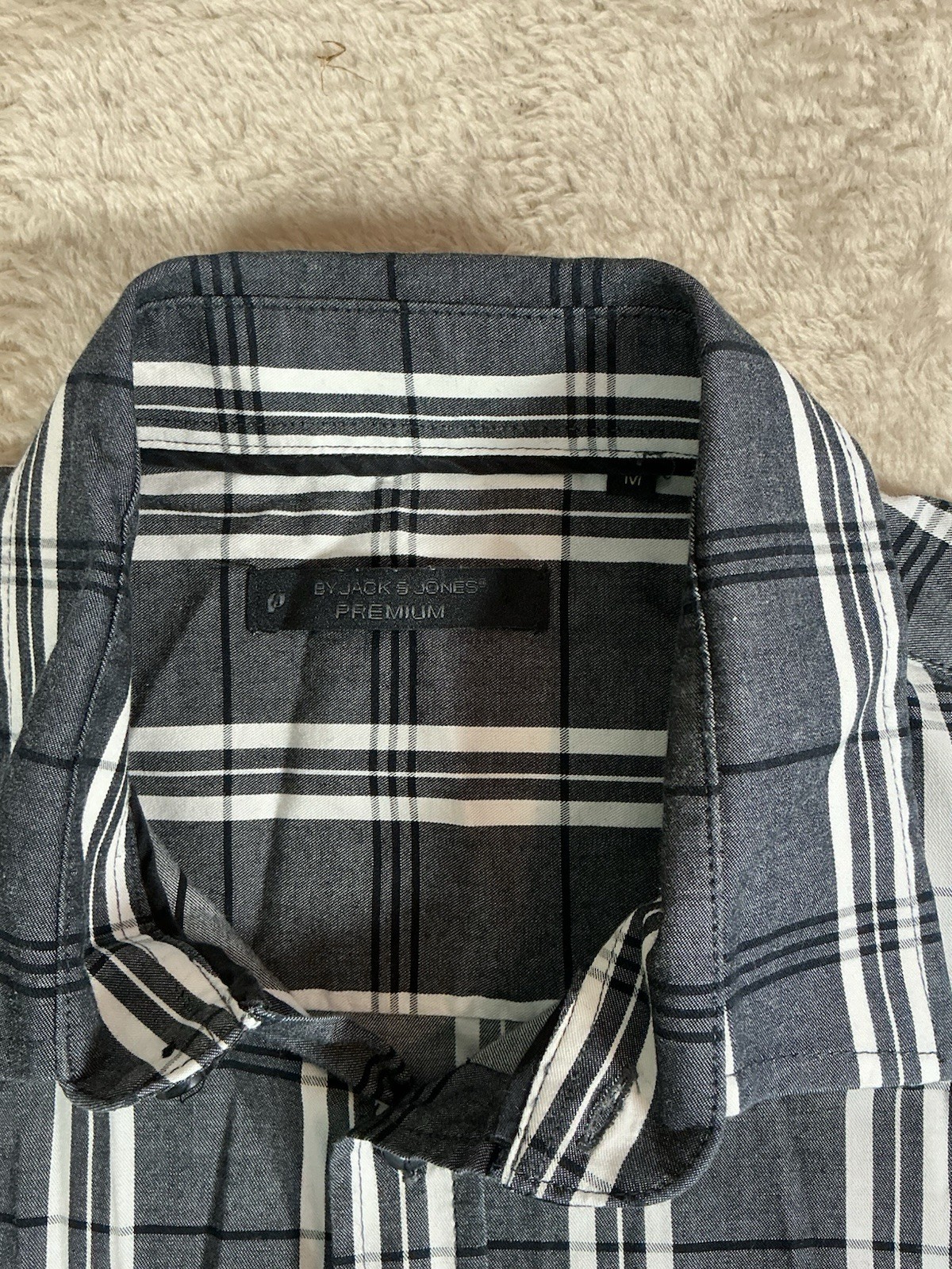 Mens Jack Jones Short Sleeve Shirt Medium Grey Check Smart Casual image 2