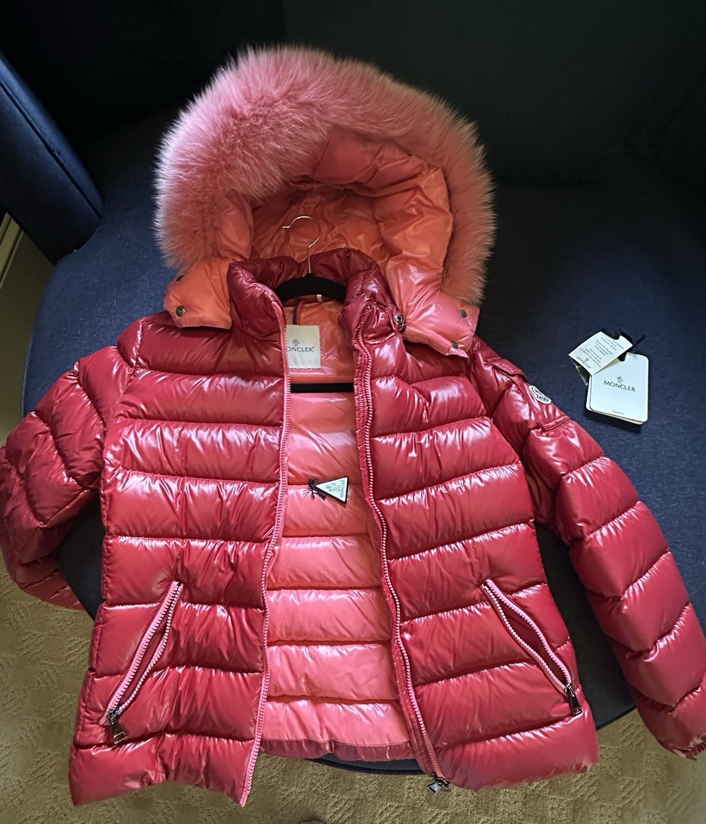 Moncler Badyfur Red Glossy Puffer Jacket with pink fur Detachable
