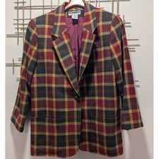 VTG 90s Jennifer Moore Petites Tartan Plaid Blazer Jacket Women L Dark Academia