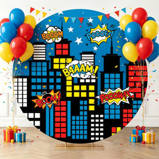 City Building Spider Round Cover Birthday Backdrop Banner Photo Background