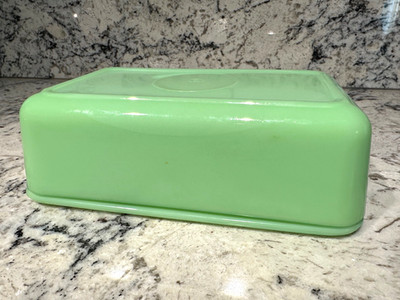 MCKEE 1930s Vintage Jadeite Large Green Glass Leftover Dish w/OG Lid Made in USA